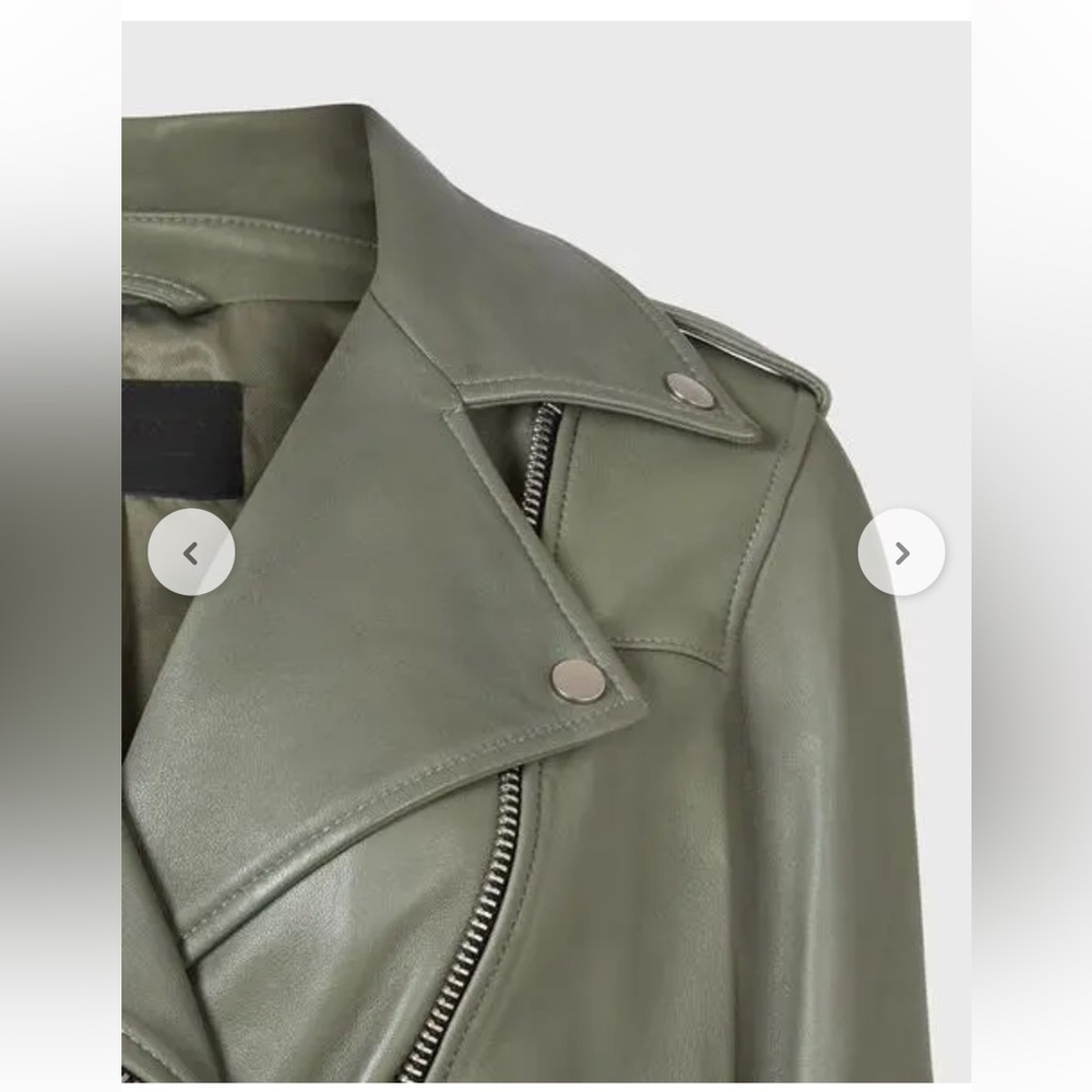 ALL SAINTS Darnley Slim Fit Biker olive/Sage green 100% Lamb Leather Jacket- 6 - Picture 6 of 16
